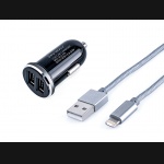 Ładowarka MYWAY 12/24V 2x USB 2.1A + kabel z zespoloną wtyczką microUSB + Lightning 