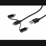 Kabel USB 120cm 3w1: micro USB + Lightning + USB-C