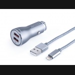 Ładowarka MYWAY 12/24V QC3.0 2x USB Auto-ID max 4.2A + kabel z zespoloną wtyczką microUSB + Lightning 