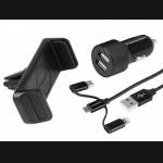 Zestaw ładowarka samochodowa 2x USB 3.1A + kabel 3w1 + uchwyt zaciskowy