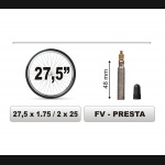 DĘTKA ROWEROWA  rozmiar 27,5 x 1,75 / 2×25 FV - PRESTA