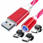 Kabel USB magnetyczny 3w1 microUSB / USB typu C / Lightning 100 cm podświetlany
